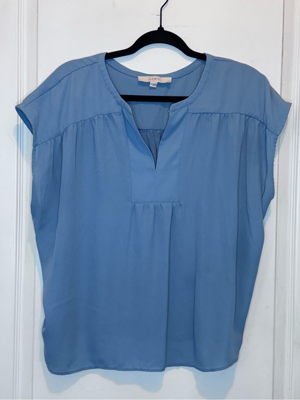 LOFT Light Blue Cap-Sleeve Split-Neck Blouse